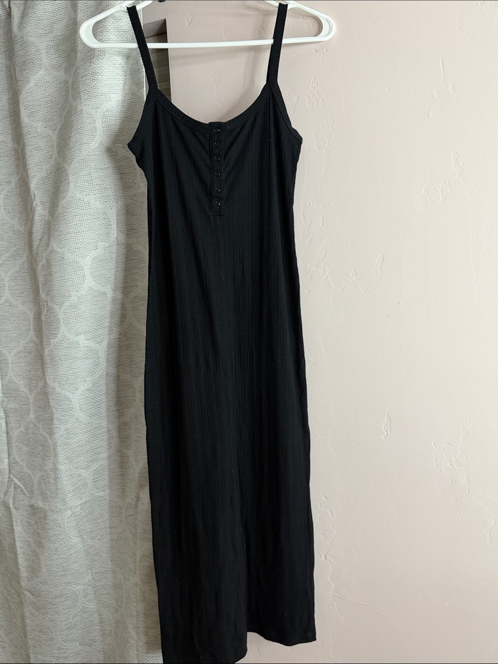 Billabong Black Ribbed Maxi Slip Dress with Button Front
